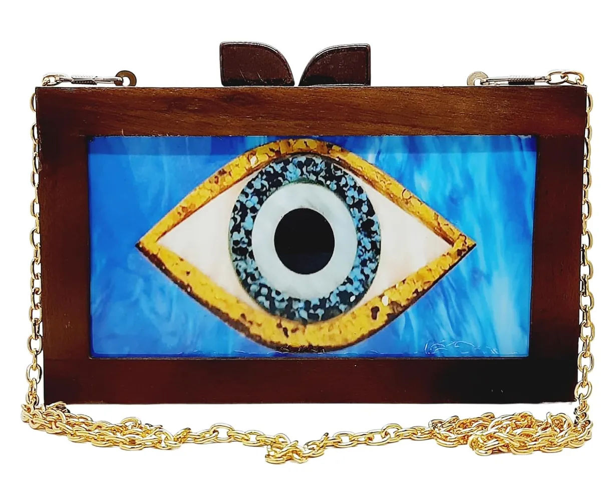 Kaira Brown Wooden Slim Rectangular Clutch Bag